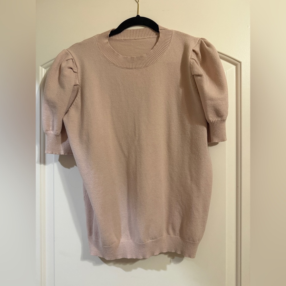 Puff Sleeve Crewneck Sweater in Beige